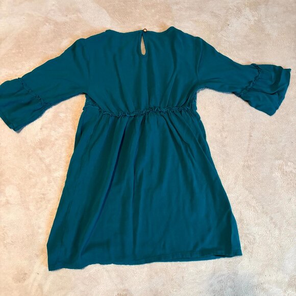 Old Navy Girls Boho Dress Teal Green Embroidered Bell Sleeve Size L 10–12 - Picture 5 of 5